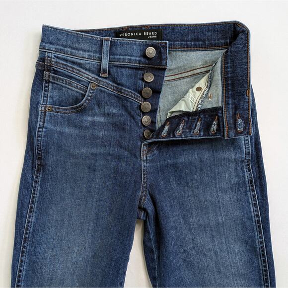 Veronica Beard Ryleigh Jeans 26 Blue Button Fly Slim Straight High Rise Stretch - Picture 4 of 11